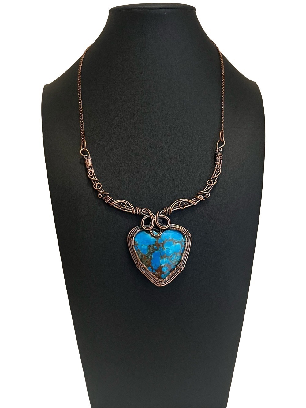 Turquoise Copper Wire Wrap Look Heart Gemstone Necklace